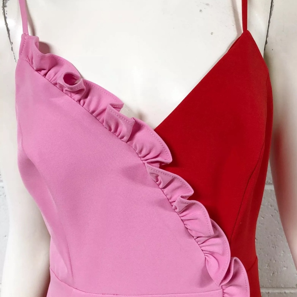 BARDOT Colorblock Ruffled Sheath Dress Pink Red Size XS Nordstrom sundress 4 - Picture 4 of 6